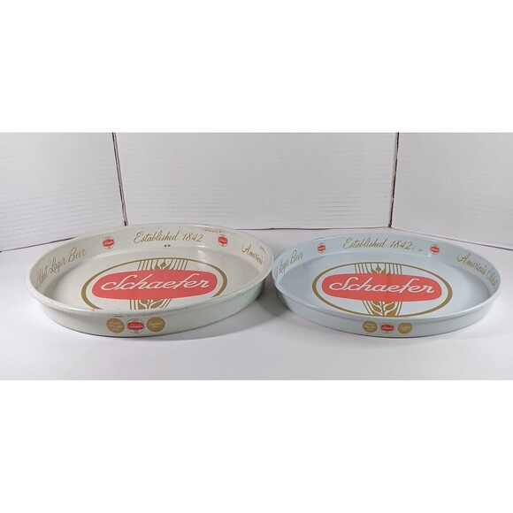 Schaefer Beer Serve Tray Lot Round Metal Vtg 12" 13" Inch Bar Breweriana Decor - Picture 9 of 12